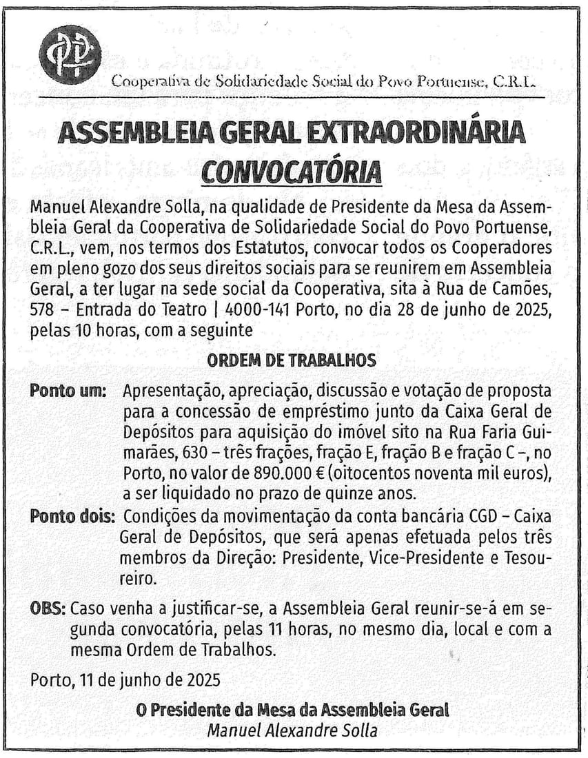 CONVOCATÓRIA ASSEMBLEIA GERAL EXTRAORDINÁRIA